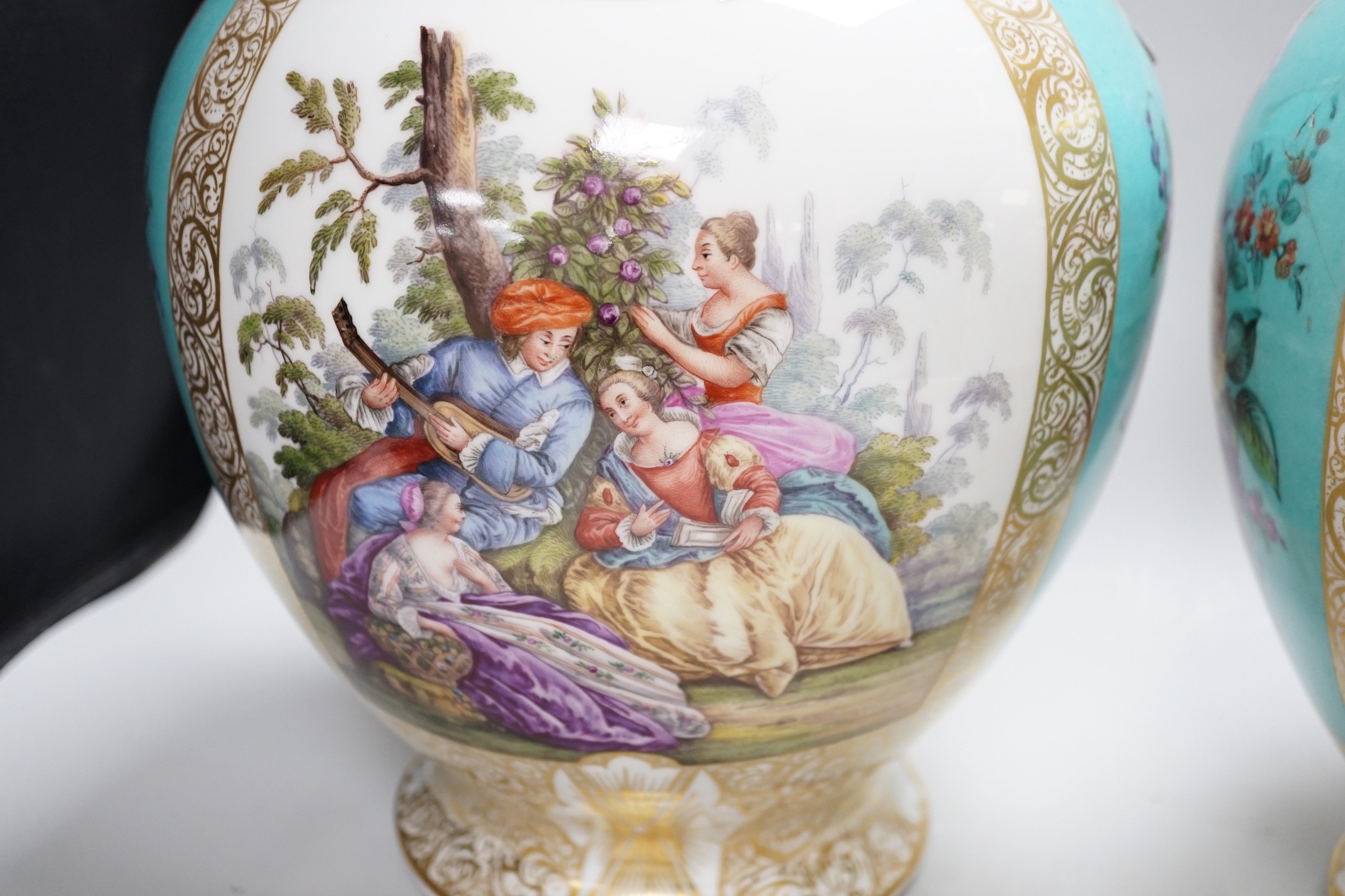A pair of large Helena Wolfsohn, Dresden porcelain ovoid vases and covers, 43cm